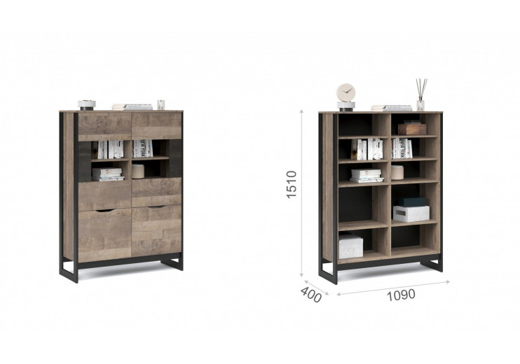  Гостиная Стокгольм Витрина низкая 2д2в Дуб гранж песочный/Железный камень