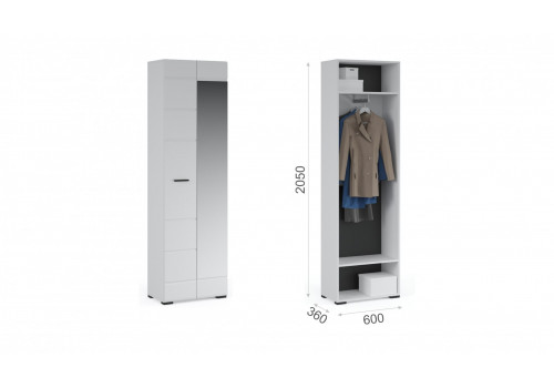                     Прихожая Йорк Шкаф 2-х дверный с зеркалом Белый жемчуг/Белый глянец