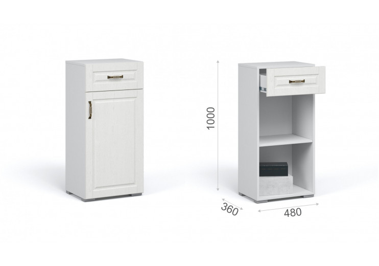                     Прихожая Лацио Комод 1д 1ящ Белое дерево (ручка бронза)